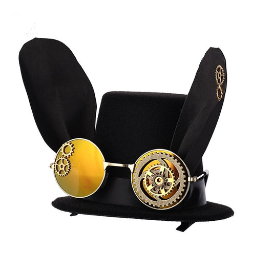 Gears Rabbit Ear Design Black Mini Hat