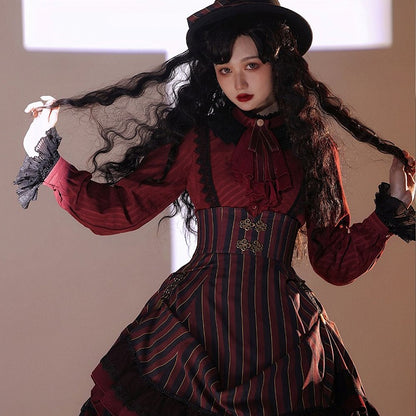 Blouse Gothic Collar / White Dark – Blue) Available Red High Colors Lolita Fabric 4 Washed in Suede (Black