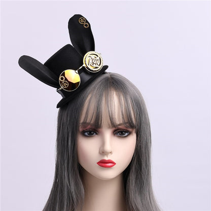 Gears Rabbit Ear Design Black Mini Hat