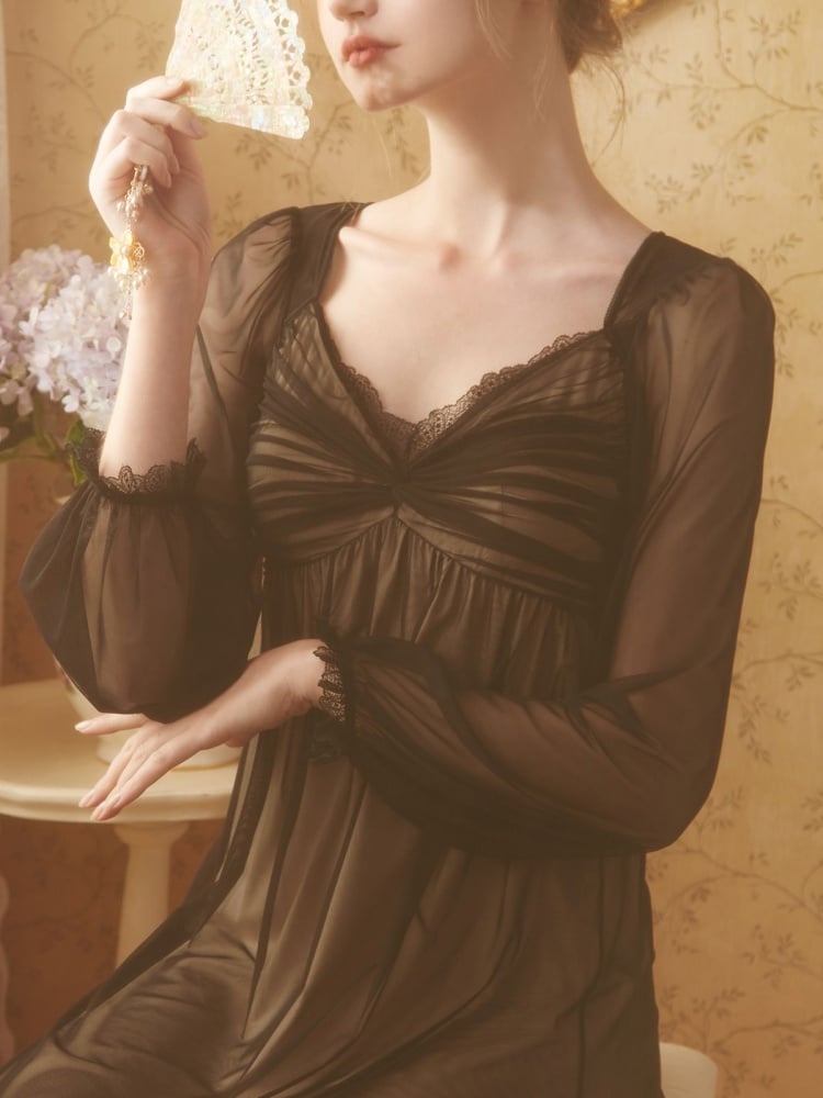 Black Gathering Vintage Tulle Nightgown