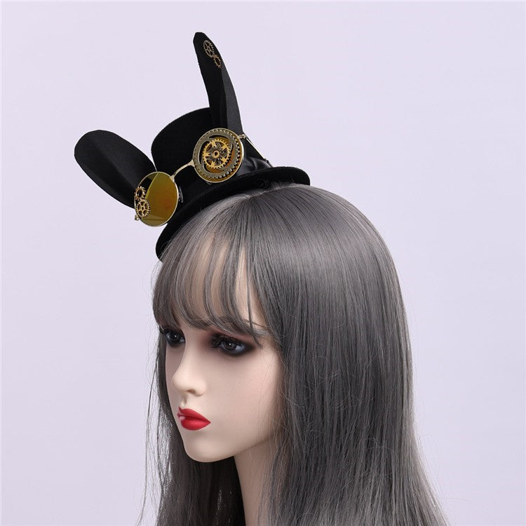 Gears Rabbit Ear Design Black Mini Hat