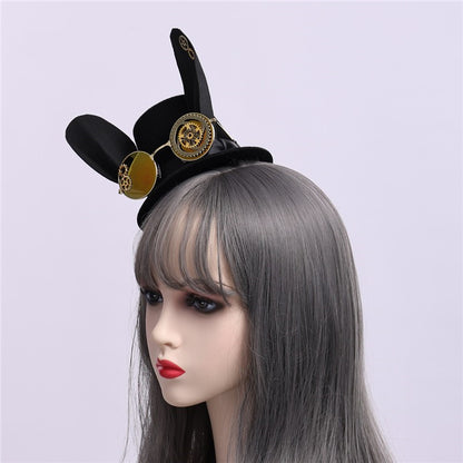 Gears Rabbit Ear Design Black Mini Hat