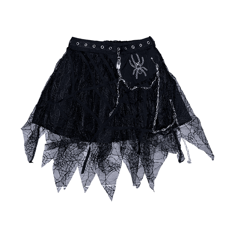 Spider Web Handkerchief Hem Skirt with Chain