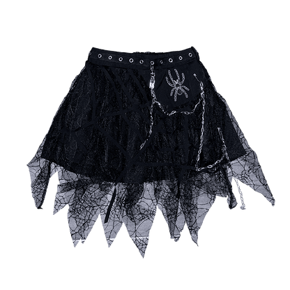 Spider Web Handkerchief Hem Skirt with Chain