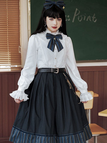 Blouse Gothic Collar / White Dark – Blue) Available Red High Colors Lolita Fabric 4 Washed in Suede (Black