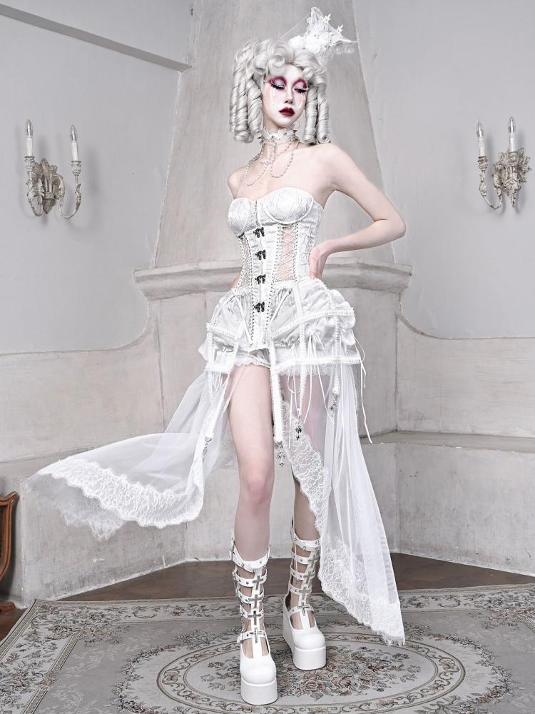 White Goth Style Birdcage Skirt and Bustier Corset Set