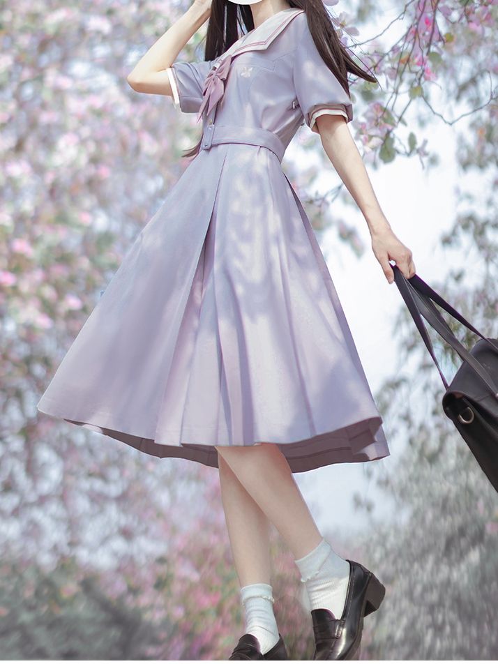 Purple Sailor Collar Uniform Light Dress Belt JK with Embroidered