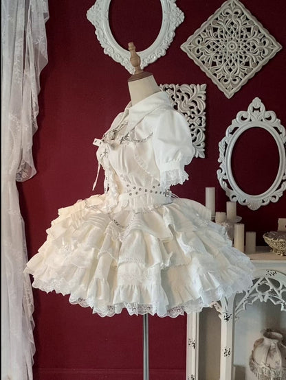 White Goth Short Jumper Skirt Adjustable Criss-cross Straps Waist
