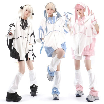 Landmine Style Zipper Sweatshirt Elbow-length Sleeves Jirai Kei Jacket without Hoodie