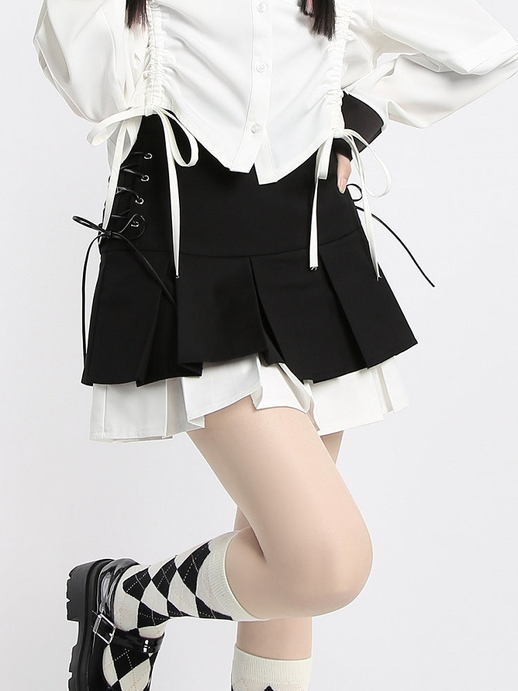 Skirt White/Gray Tiered Pleat Double and Black Box