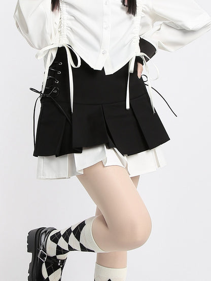 Skirt White/Gray Tiered Pleat Double and Black Box