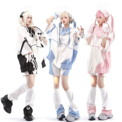 Landmine Style Zipper Sweatshirt Elbow-length Sleeves Jirai Kei Jacket without Hoodie