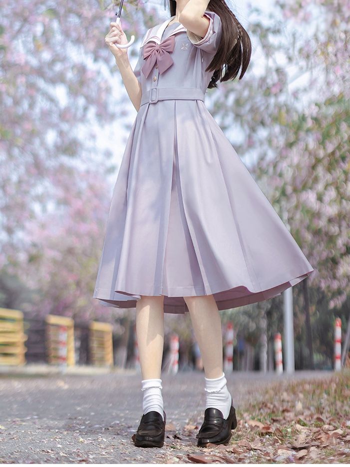 Purple Sailor Collar Uniform Light Dress Belt JK with Embroidered