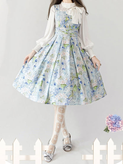 Blue Blueberry and Hydrangea Elegant Classic Lolita Dress