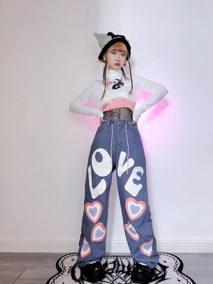 Sweetheart and Letter Straight-leg Cut Jeans