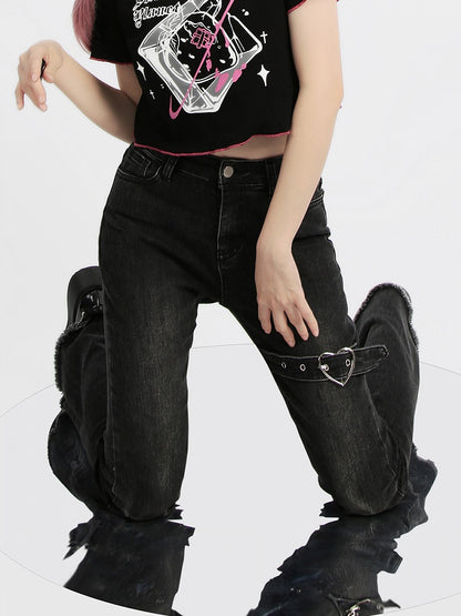 Jeans on Buckle Thigh Flared