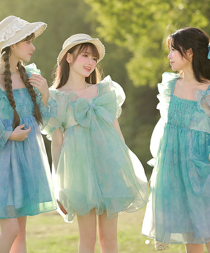 Green Short/Long Sleeves Short Bow with Sweet Detachable Version Dress Big