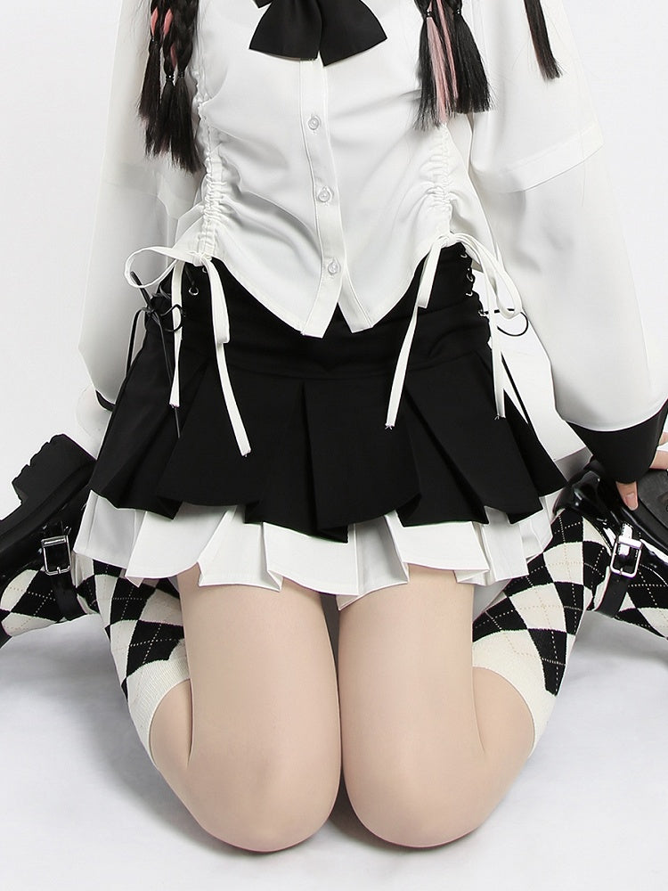 Skirt White/Gray Tiered Pleat Double and Black Box