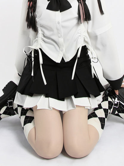 Skirt White/Gray Tiered Pleat Double and Black Box