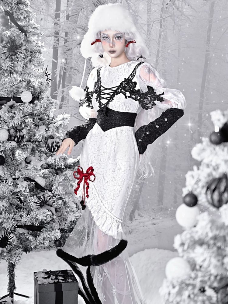 Gothic Christmas Snowflake Mermaid Plush Skirt