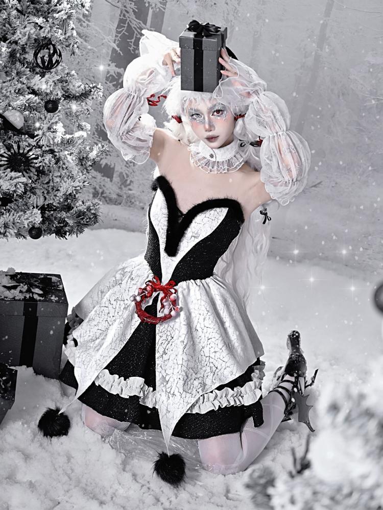 Gothic Christmas Plush Sweetheart Bouffant Dress Set