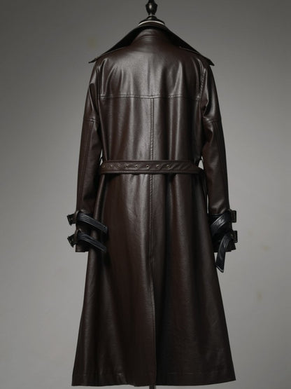 Midnight Hunter Brown Steampunk Lolita PU Leather Trench Coat