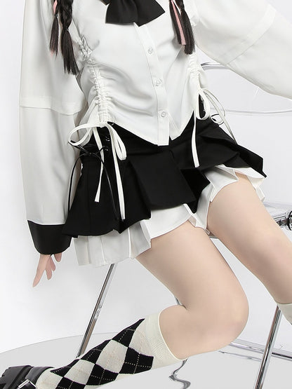 Skirt White/Gray Tiered Pleat Double and Black Box