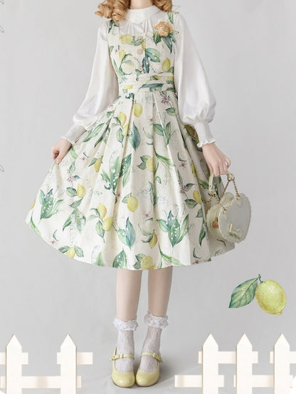 Yellow and Green Lemon Square Neckline Elegant Classic Lolita JSK Dress