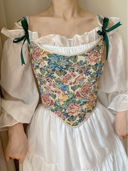 Oil Painting Floral Corset with Scoop Neckline