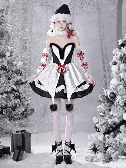 Gothic Christmas Plush Sweetheart Bouffant Dress Set