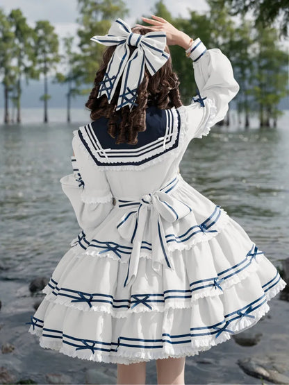Full Sailor Lolita Skirt Set Summer Dress Tiered White OP
