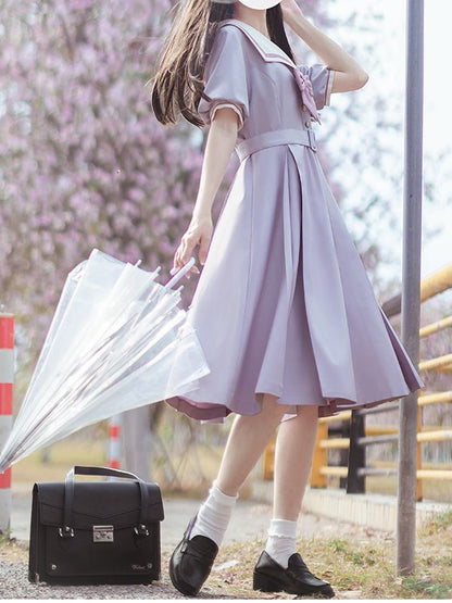 Purple Sailor Collar Uniform Light Dress Belt JK with Embroidered