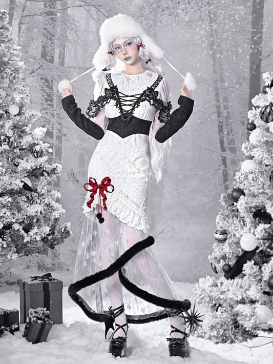 Gothic Christmas Snowflake Mermaid Plush Skirt