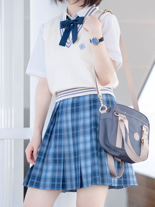 Length 45CM Jing Pattern Blue Plaid Yu Skirt