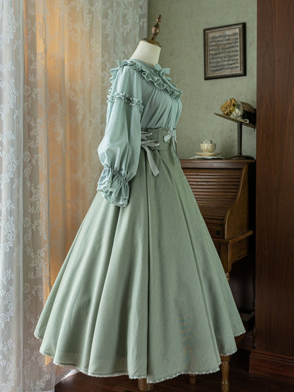 Dusty Green Boned High Waist Long Version Autumn Daily Lolita Skirt