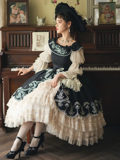 Lily Embroidery Dress Beige Lolita Valley of Black Classic the