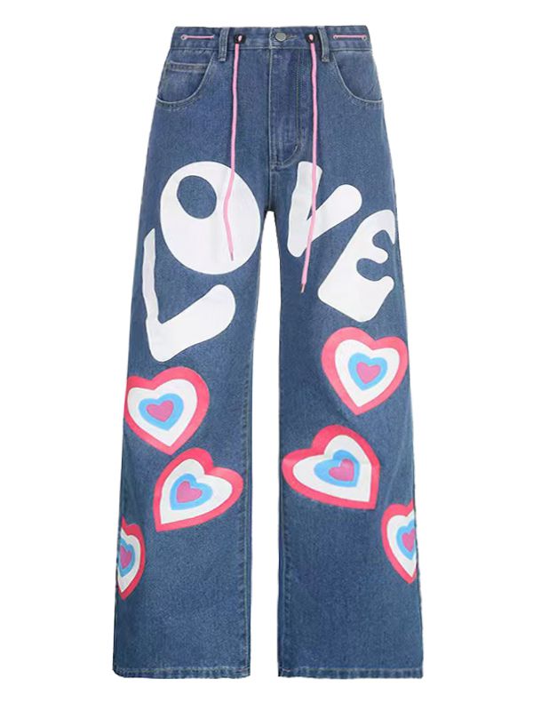 Sweetheart and Letter Straight-leg Cut Jeans