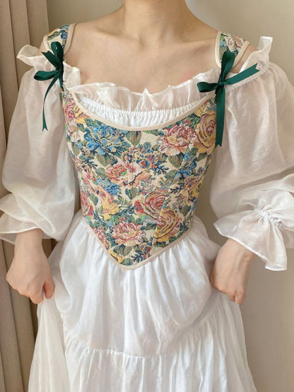 Oil Painting Floral Corset with Scoop Neckline