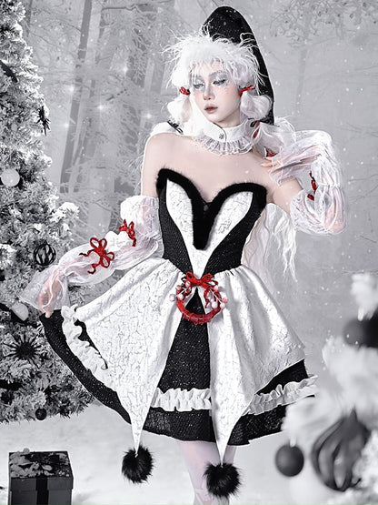 Gothic Christmas Plush Sweetheart Bouffant Dress Set