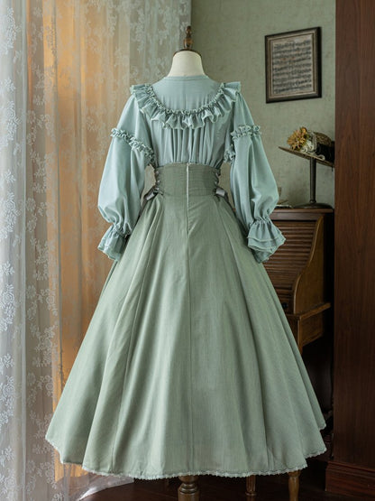 Dusty Green Boned High Waist Long Version Autumn Daily Lolita Skirt