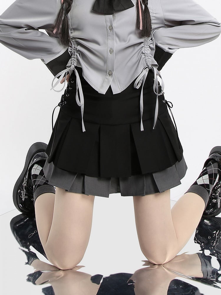Skirt White/Gray Tiered Pleat Double and Black Box