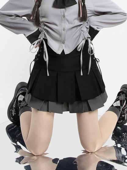 Skirt White/Gray Tiered Pleat Double and Black Box